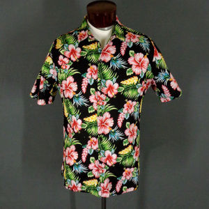 SSLR Black Cotton Pink Hibiscus Hawaiian Shirt  XL
